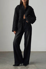 Sequin Stand Collar Pocket Jacket
