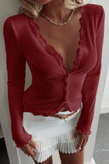 Lace Detail Long Sleeve Knit Top