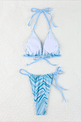 Retro Striped Halter Tie String Triangle Bikini Set