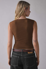 Deep V Ruched Sleeveless Tank Top