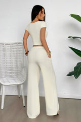Y2K Crop Tank Top Wide Leg Two Piece Pants Set