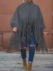 Solid Fringed Suede Top Gray / L Sweatshirts & Hoodies L