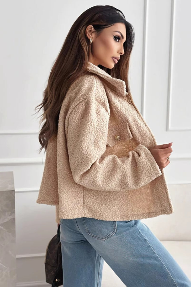 Lapel Button Sherpa Long Sleeve Coat coats