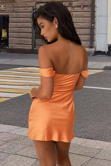 Satin Strapless Off Shoulder Ruffled Slim Fit Elegant Mini Dress