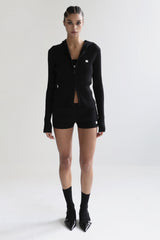 Zip Up Cropped Hooded Knit Sweater