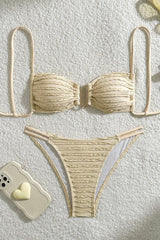 Backless Drawstring Tie Two Piece Bikini Set