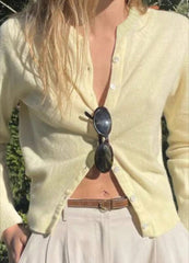 Soft Knit Solid Color Cardigan Beige / S