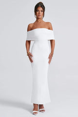 Solid Off Shoulder Ruched Formal Dress