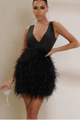 Feather Tie Waist Sleeveless Mini Dress