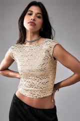Sexy Backless Sequin Crop Top
