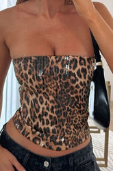 Leopard Sequin Bustier Tank Top
