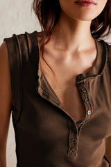 Ribbed Button Sleeveless Bodycon Tank Top