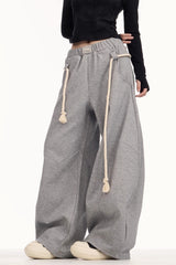 Casual Drawstring Elastic Waist Wide Leg Sweat Pants