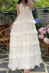 V-Neck Halter Tiered A-Line Boho Dress