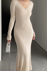 V-Neck Wool Sweater Dress