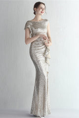Glitter High Neck Mermaid Slit Formal Dress