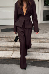 Plunging Neckline Two Piece Blazer Pants Set
