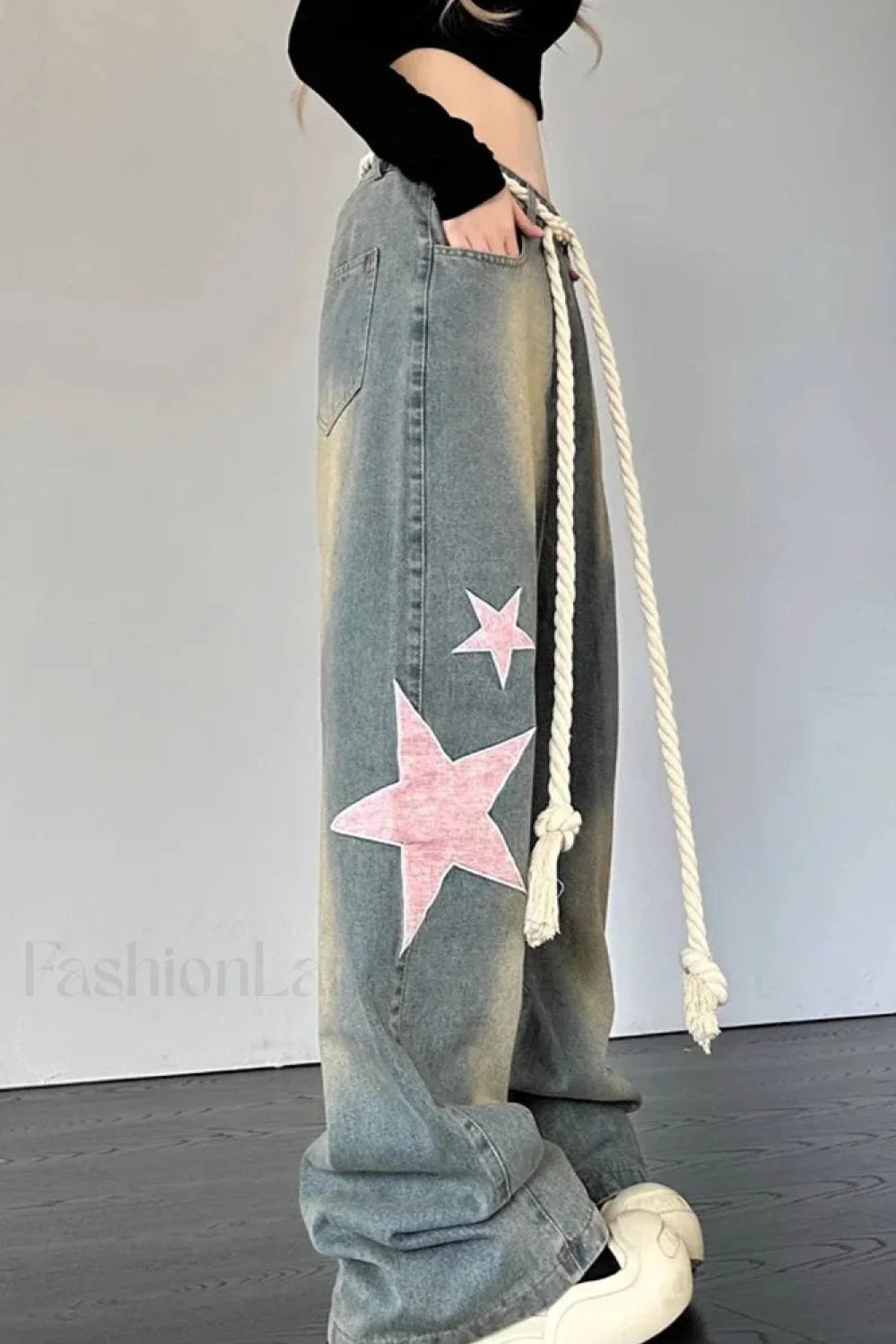 Wide Leg Patchwork Heart Jeans
