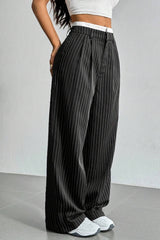 Patchwork Stripe High Waist Straight Pants