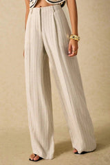 Linen Stripe High Waist Fluid Wide Leg Pants