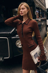 Contrast Ruffle Collar Sweater Dress