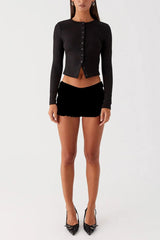 Knit Ribbed Button Front Crop Cardigan