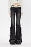 Black Low Rise Frayed Hem Long Flare Jeans