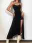 Asymmetric High Slit Bodycon Maxi Dress Black / S Midi Dresses