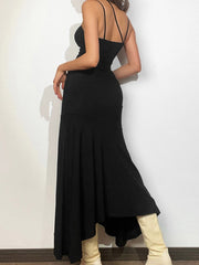 Asymmetric High Slit Bodycon Maxi Dress Midi Dresses