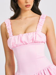 Aubrey Pink Satin Charming Bubble Hem Mini Dress Dresses