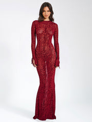 Waylynn Burgundy Burnout Velvet Graceful Detail Mesh Backless Maxi Dress S / US 4 6 Dresses
