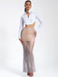 Gloria Mesh Stylish Rhinestone Maxi Skirt XXS XS / US 2 Bottoms
