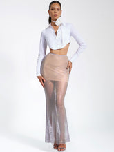Gloria Mesh Stylish Rhinestone Maxi Skirt XXS XS / US 2 Bottoms