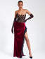 Gaia Burgundy Lace Velvet Graceful Corset Side Slit Dress XXS / US Dresses