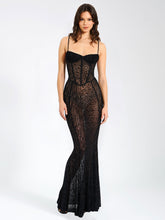 Ulani Black Burnout Velvet Graceful Detail Mesh Maxi Dress XXS / US Dresses