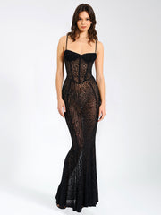 Ulani Black Burnout Velvet Graceful Detail Mesh Maxi Dress XXS / US Dresses