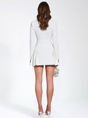 Delia White Blazer Charming Dress with Pleated Detail Dresses