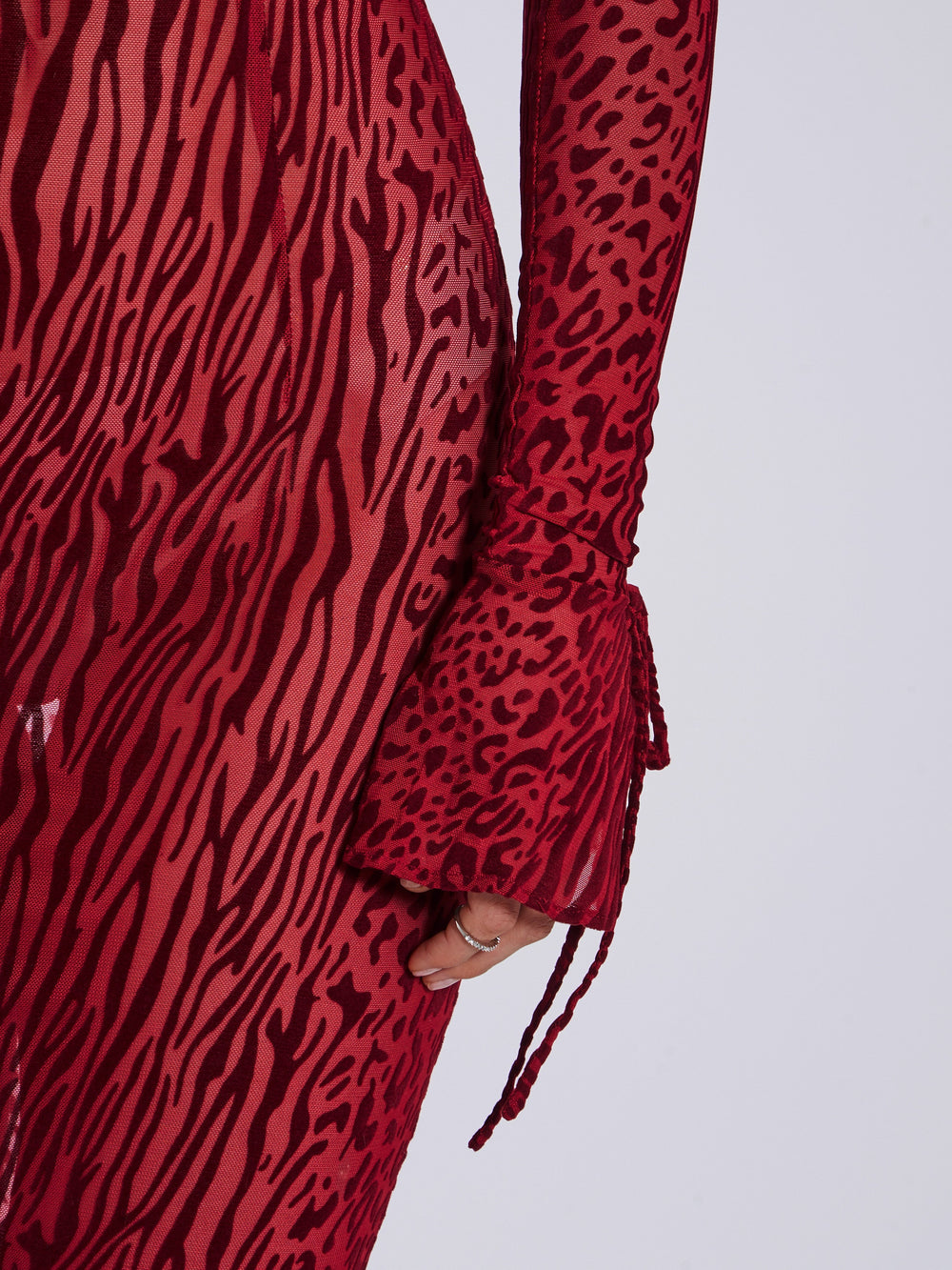 Waylynn Burgundy Burnout Velvet Graceful Detail Mesh Backless Maxi Dress Dresses