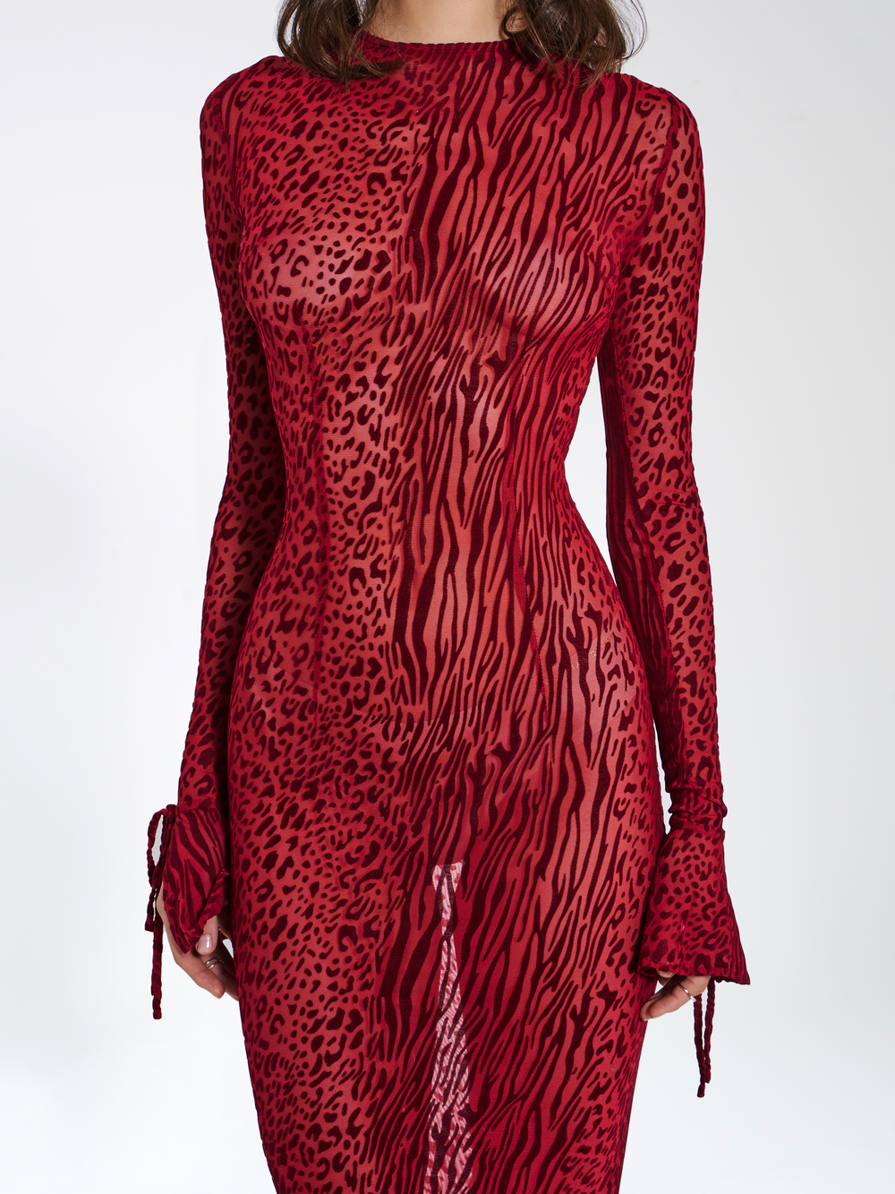 Waylynn Burgundy Burnout Velvet Graceful Detail Mesh Backless Maxi Dress Dresses