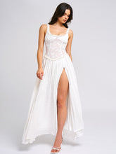 Ulissa White Square Neck Jacquard Trendy Textured High Slit Maxi Dress XXS / US Dresses