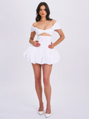 Umika White Bubble Charming Hem Mini Dress Dresses
