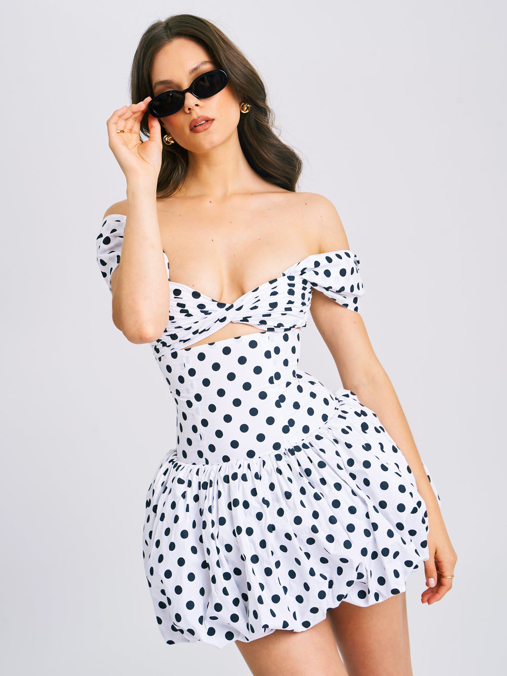 Umika Polka Dots Charming Bubble Hem Mini Dress Dresses