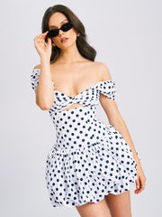 Umika Polka Dots Charming Bubble Hem Mini Dress Dresses