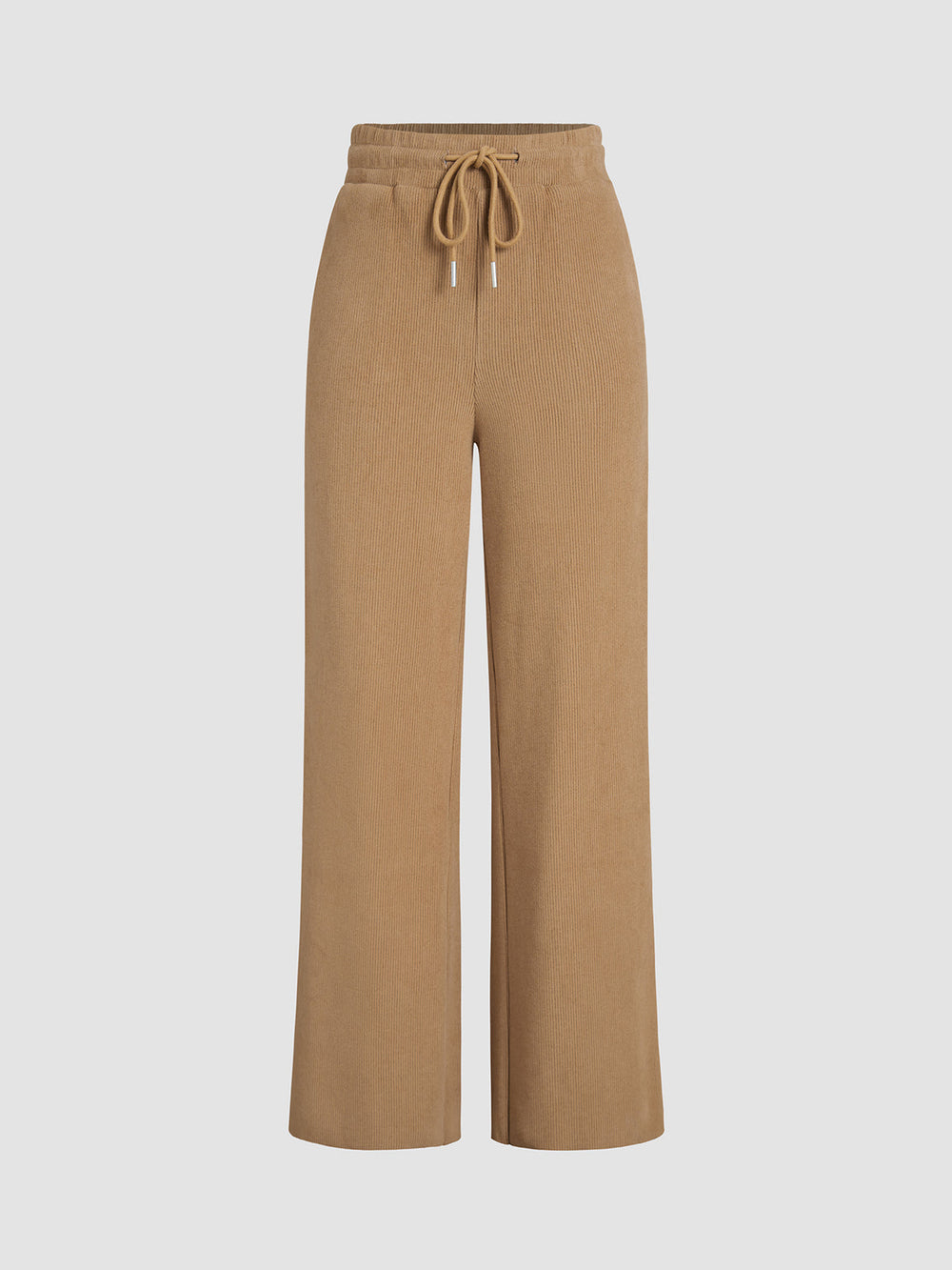 Camel Drawstring Ribbed Trendy Wide Leg Pants Camel / XS Pants