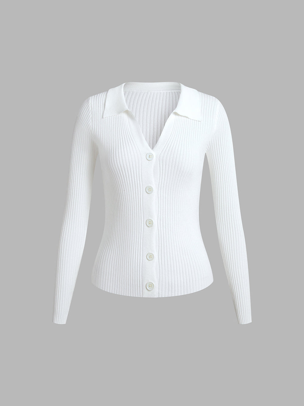 Button Up Graceful Collared Cardigan Sweaters L
