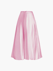Zippered Satin Graceful A Line Midi Skirt Pink / XS Skirts
