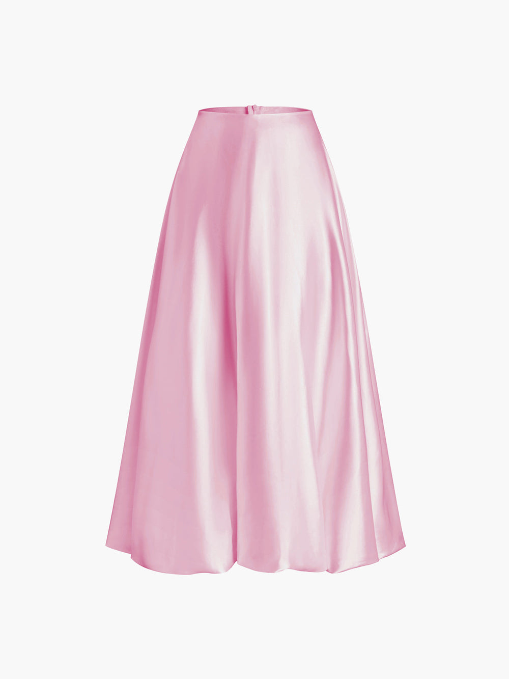 Zippered Satin Graceful A Line Midi Skirt Pink / XS Skirts