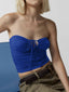 Drawstring Ruched Graceful Crop Tube Top Blue / S Tank Tops & Camis