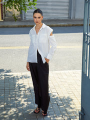 Button Down Cutout Trendy Long Sleeve Shirt Shirts