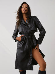 City Faux Graceful Leather Trench Coat Black / XS Trench Coats